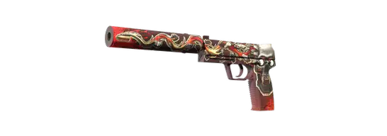 USP-S Kill Confirmed skin de CS2 com design vermelho e ilustração detalhada em estilo gráfico